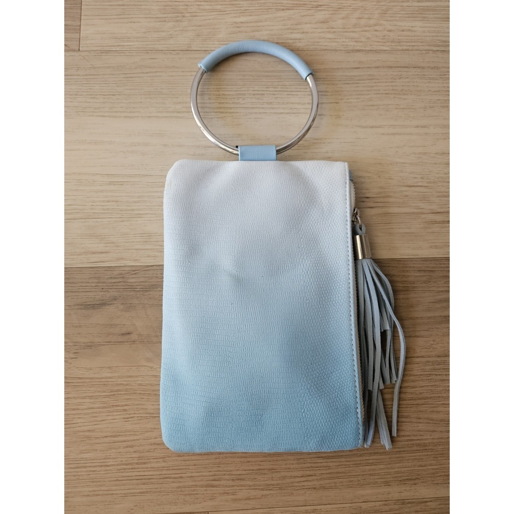 Vintage Pastel Blue Ombre Textured‎ Faux Leather Bangle Crossbody Clutch Y2K